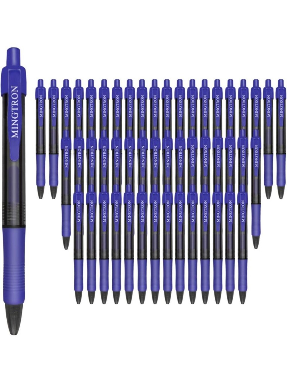 50 Pack Retractable Fine Point Gel Pens - No Smear Blue Ink, 0.5MM Bulk Set